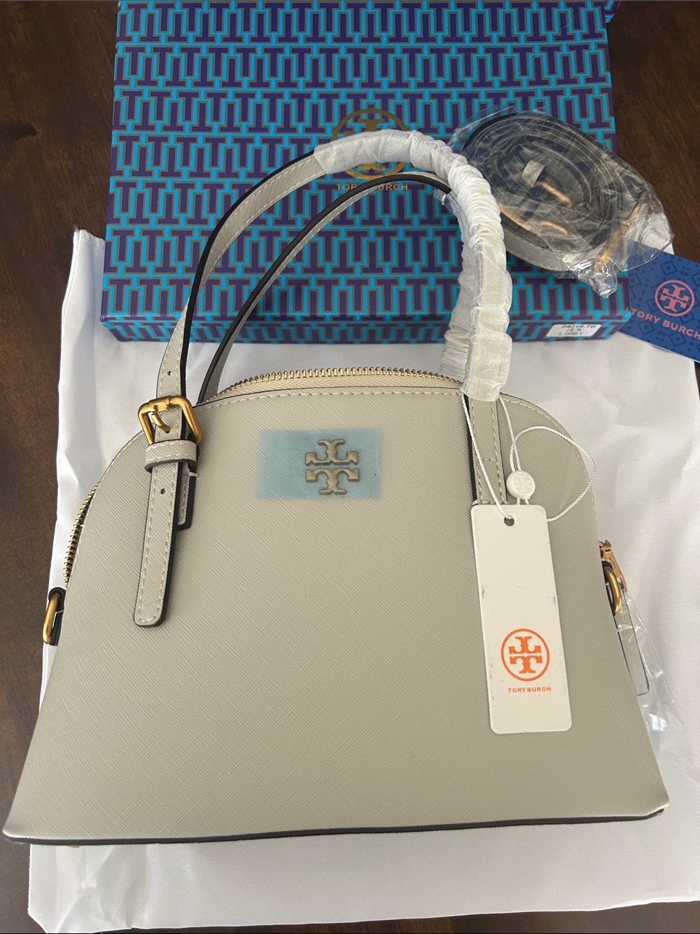 Inspired Light Gray Dome Satchel with Gold Hardware New